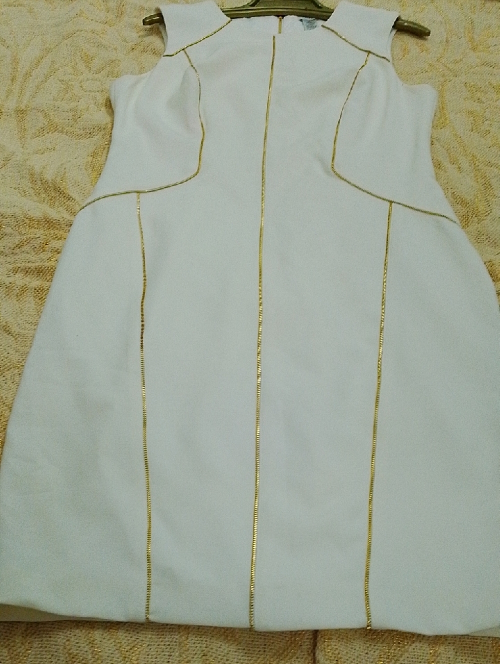 Cache White Mini Dress with Gold Trim Detailing